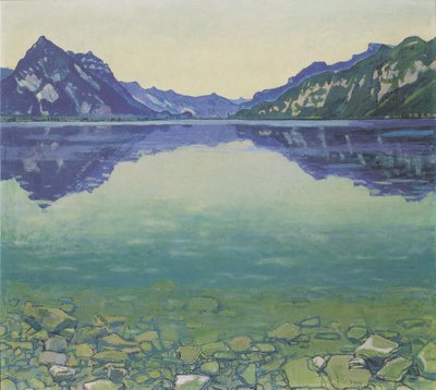 Thunersee mit symmetrischer Spiegelung vor Sonnenaufgang von Ferdinand Hodler