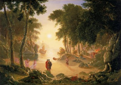 Telemachus, Sohn von Odysseus, und die Göttin Minerva mit Calypso von Francis Danby