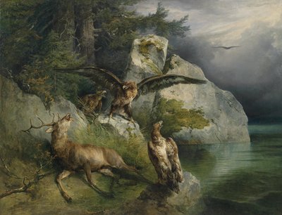Adler und sterbender Hirsch von Friedrich Gauermann