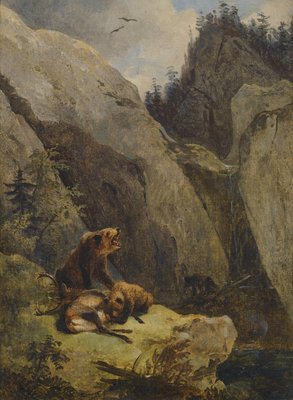Bären zerlegen einen Hirsch von Friedrich Gauermann