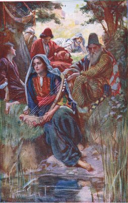 An den Flüssen Babylons, Illustration aus Bildern, die die Crown-Serie lehren, 1920 von Harold Copping