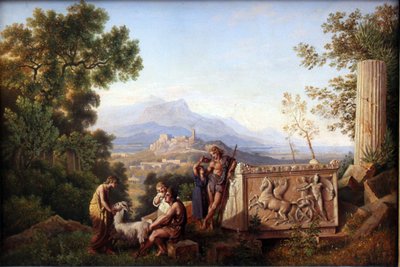 Griechische Fantasielandschaft mit stillstehendem Schäfer von Karl Friedrich Schinkel