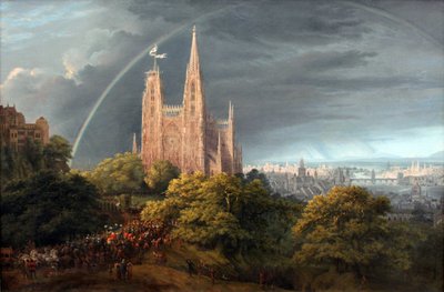 Mittelalterliche Stadt an einem Fluss von Karl Friedrich Schinkel