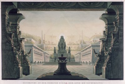 Bühnenbild für die Schlussszene der Zauberflöte von Wolfgang Amadeus Mozart (1756-91) von Karl Friedrich Schinkel