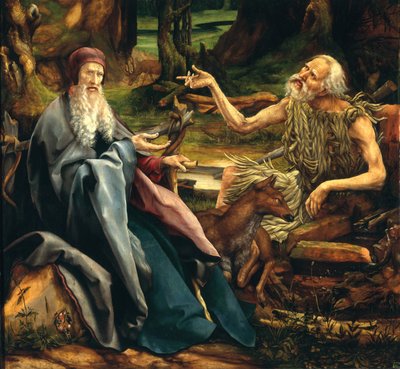 Risultati immagini per ISENHEIM SAN PAOLO EREMITA E SANT'ANTONIO