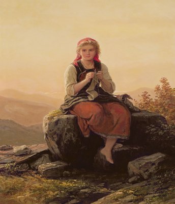 Junges Mädchen Stricken, 19. Jahrhundert von Johann Georg Meyer von Bremen