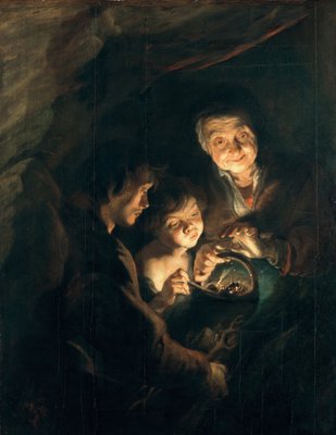 Alte Frau mit einem Korb mit Kohle von Peter Paul Rubens