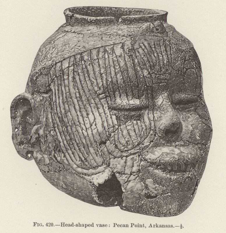 Kopfgeformte Vase: Pecan Point, Arkansas (Gravur) von (after) American School