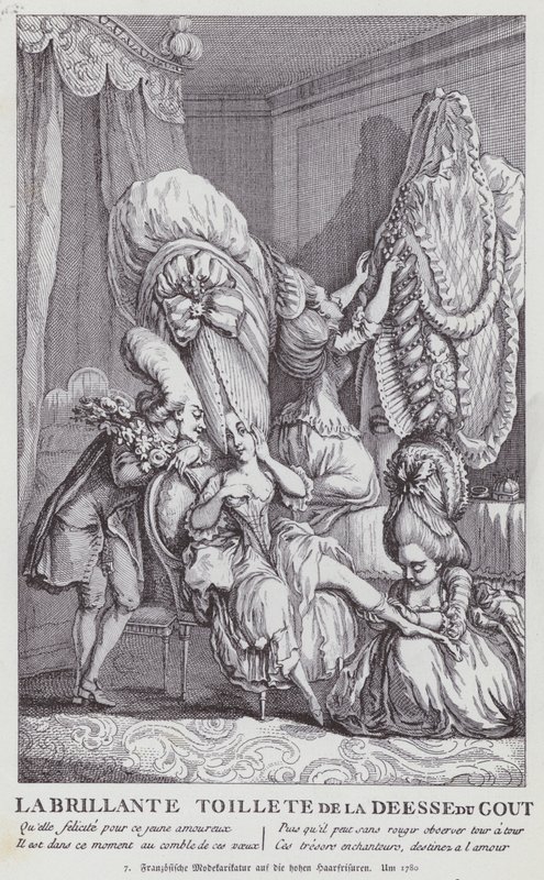 Französische Karikatur, die die Frauenfrisuren der Zeit verspottet von (after) French School