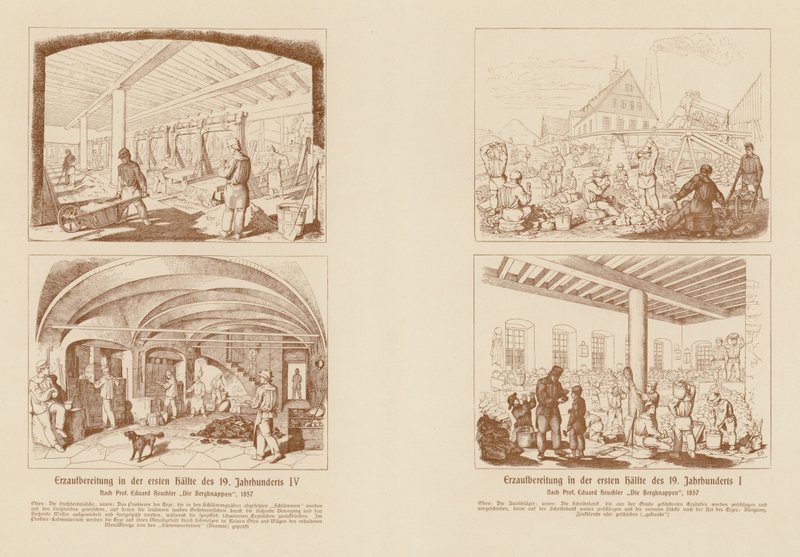 Erzverarbeitung in der ersten Hälfte des 19. Jahrhunderts (Gravur) von (after) German School