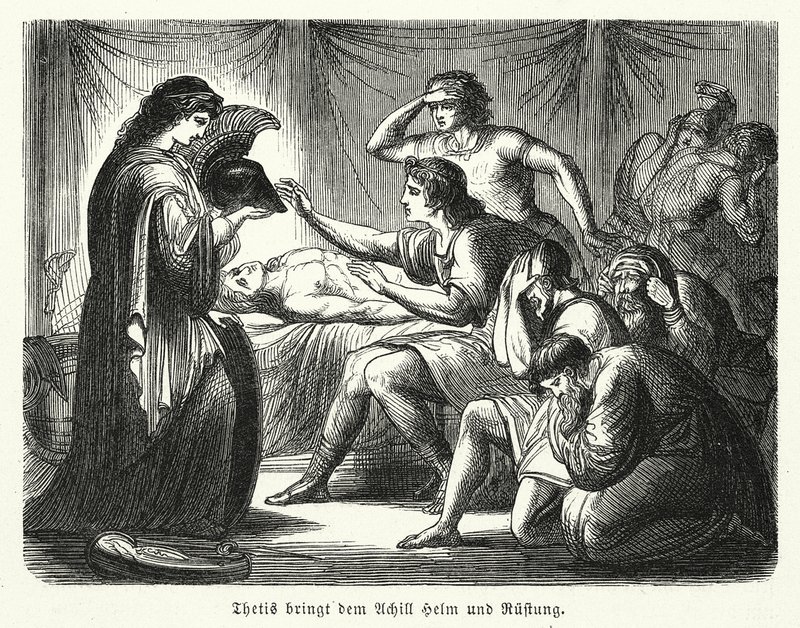 Thetis bringt den Helm und die Rüstung von Achilles von (after) German School