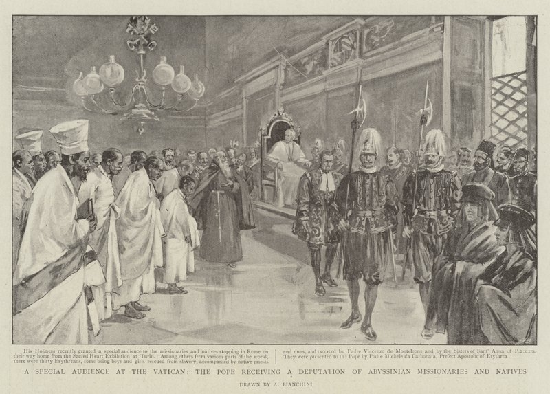 Eine Sonderaudienz im Vatikan, der Papst empfängt eine Abordnung abessinischer Missionare und Einheimischer von (after) Italian School