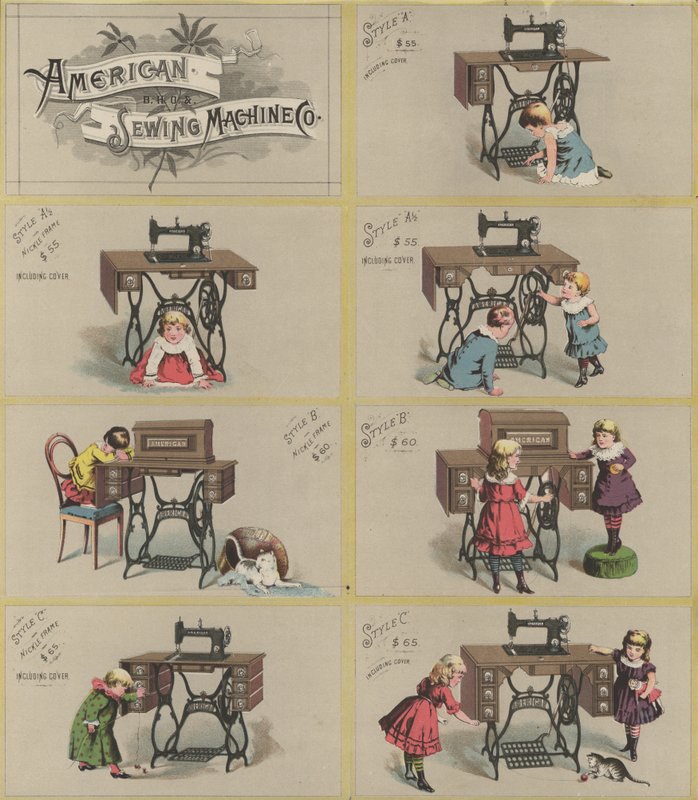 Werbung für die American Sewing Machine Company von American School