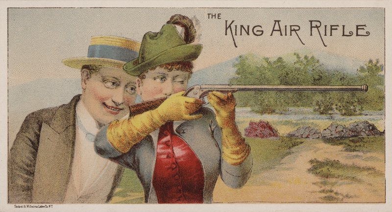 Amerikanische Werbekarte für King-Luftgewehre von American School
