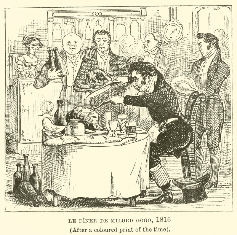 Das Abendessen von Milord Gogo, 1816 (nach einem kolorierten Druck der Zeit) von English School