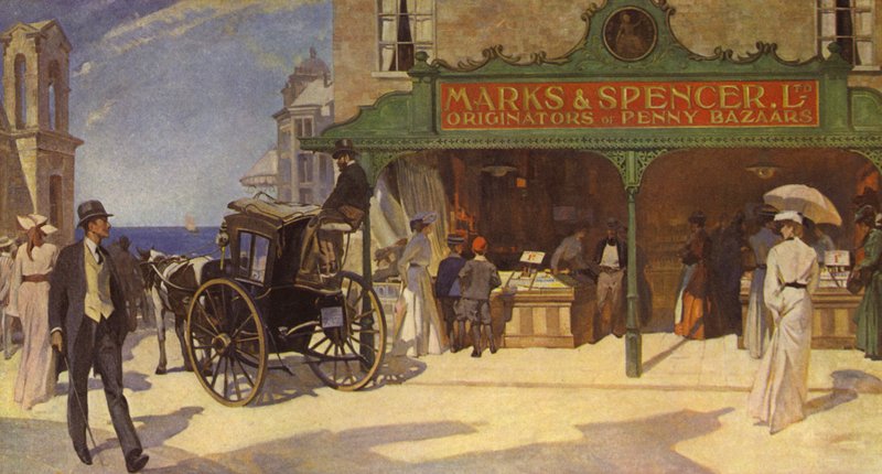 Einer der ersten offenen Läden in den frühen 1900er Jahren, eine neue Idee für einfaches Einkaufen? von English School
