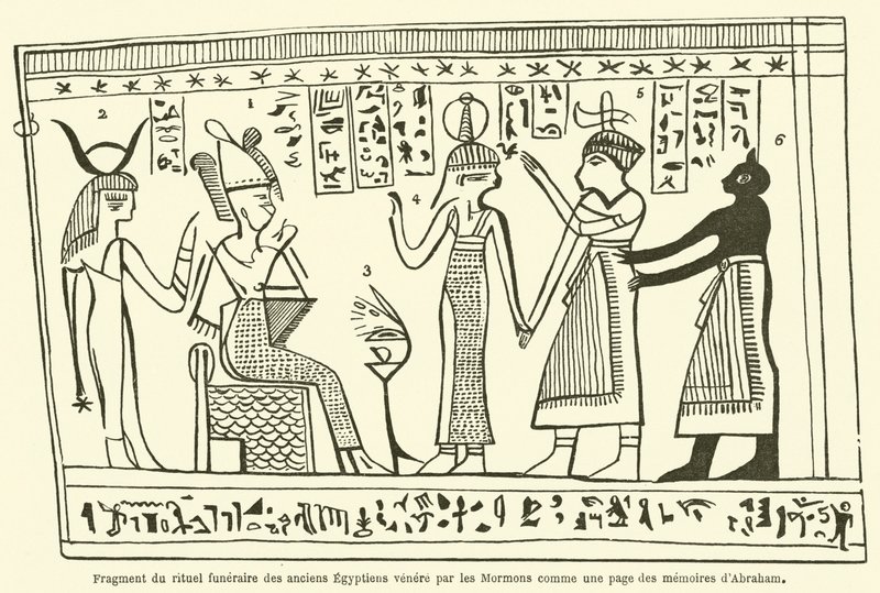 Fragment des Begräbnisrituals der alten Ägypter, von den Mormonen als eine Seite der Erinnerungen Abrahams verehrt von French School