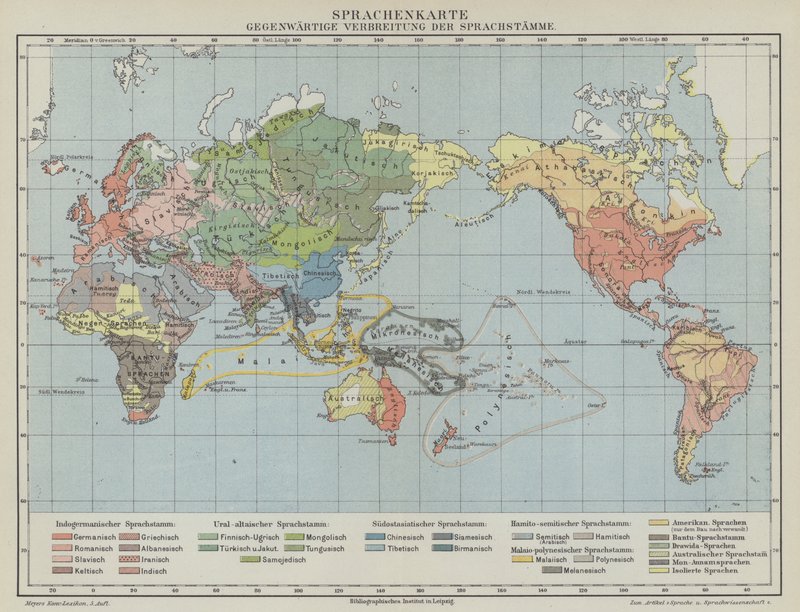 Karte der globalen Verteilung von Sprachen und Sprachgruppen von German School