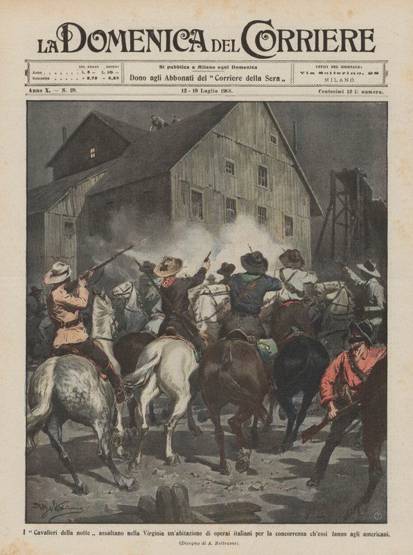 Die Ritter der Nacht überfallen in Virginia ein Haus italienischer Arbeiter von Achille Beltrame