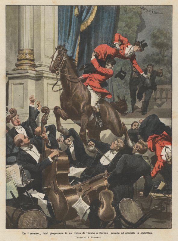 Eine außerplanmäßige Nummer in einem Varietétheater in Berlin, Pferd und Akrobaten im Orchester von Achille Beltrame