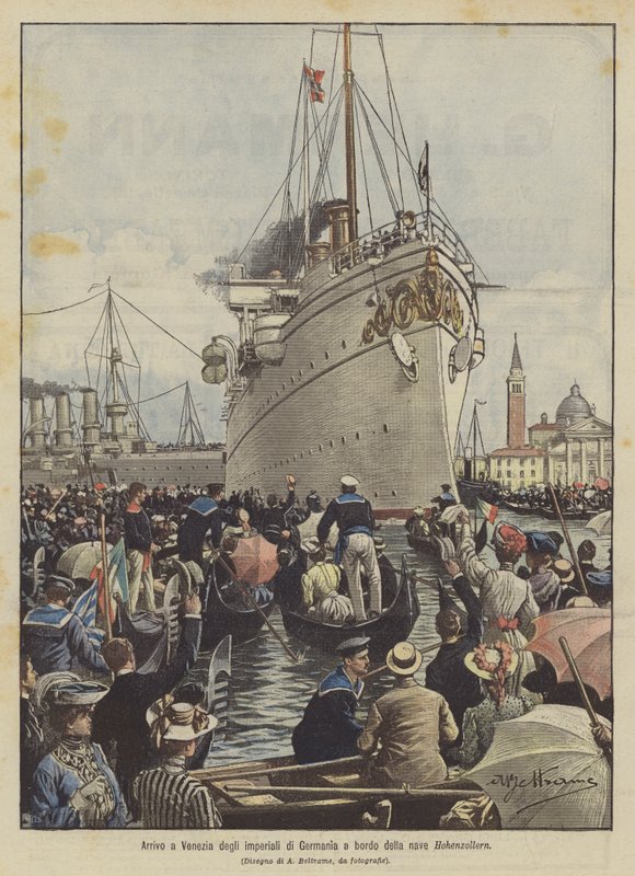 Ankunft der deutschen Kaiserlichen in Venedig an Bord des Schiffes Hohenzollern von Achille Beltrame
