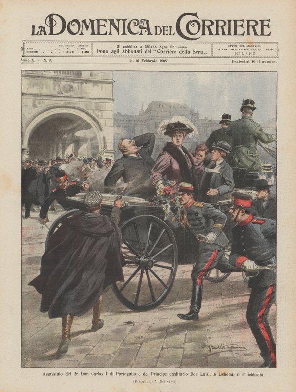 Ermordung von König Don Carlos I. von Portugal und des Kronprinzen Don Luiz in Lissabon am 1. Februar von Achille Beltrame