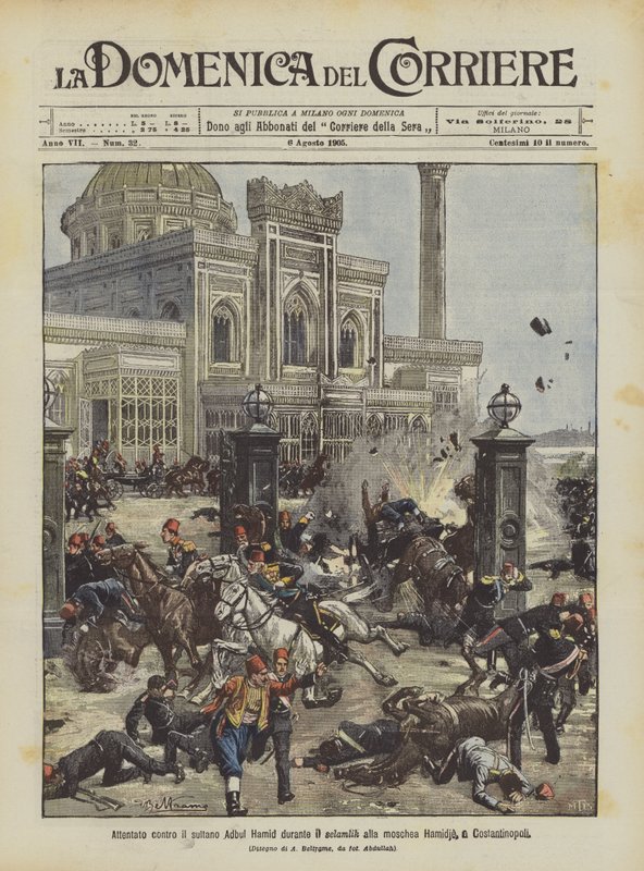 Attentat auf Sultan Abdul Hamid während des Selamlik in der Hamidie-Moschee in Konstantinopel von Achille Beltrame