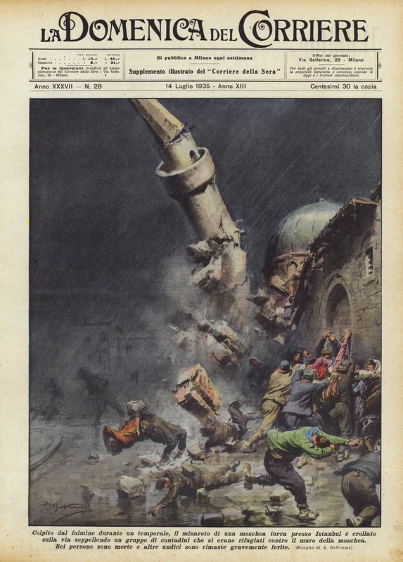 Vom Blitz getroffen während eines Sturms, das Minarett einer türkischen Moschee bei Istanbul von Achille Beltrame