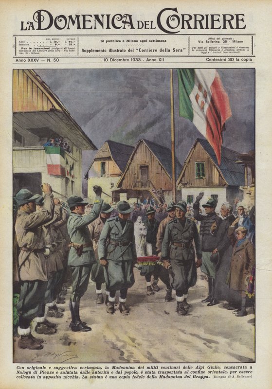 Mit einer originellen und eindrucksvollen Zeremonie, die Madonnina der Grenzsoldaten der Julischen Alpen von Achille Beltrame