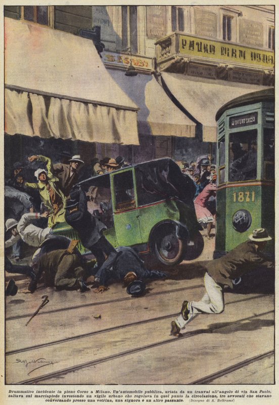 Dramatischer Vorfall auf dem Corso in Mailand von Achille Beltrame
