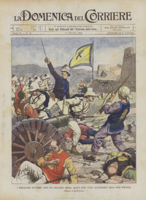 Die Bersaglieri besetzen nach einer brillanten Aktion einige chinesische Forts am Ende der Großen Mauer von Achille Beltrame