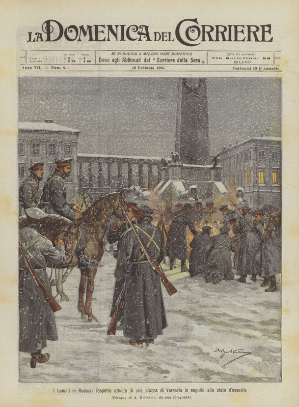Die Unruhen in Russland, das aktuelle Aussehen eines Platzes in Warschau nach der Verhängung des Belagerungszustands von Achille Beltrame