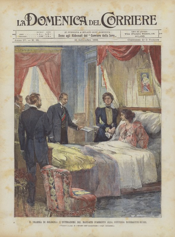 Das Drama von Bologna, die Zustellung des Haftbefehls an Gräfin Bonmartini-Murri von Achille Beltrame