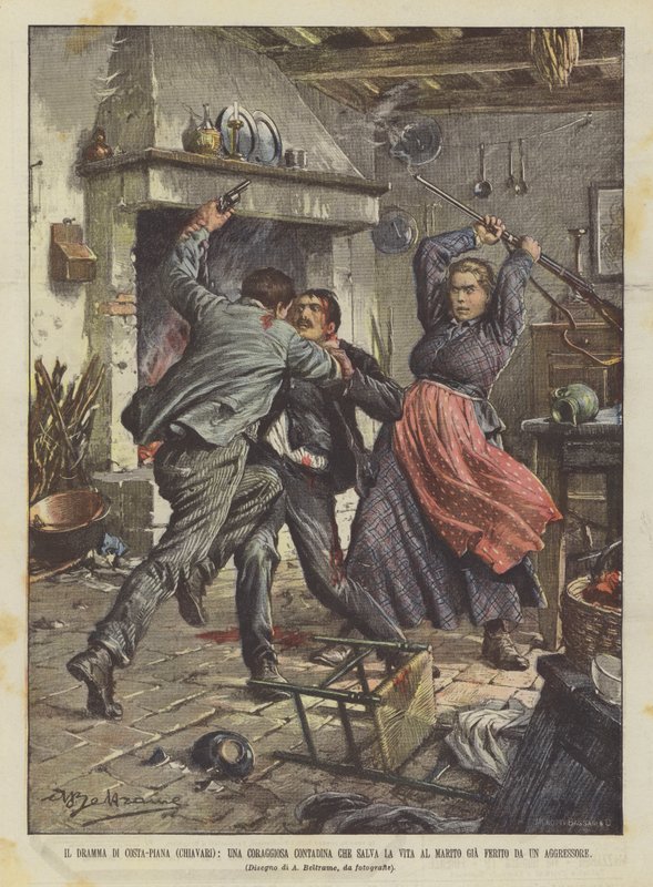 Das Drama von Costa-Piana (Chiavari), eine mutige Bäuerin rettet ihrem bereits verletzten Ehemann das Leben von Achille Beltrame