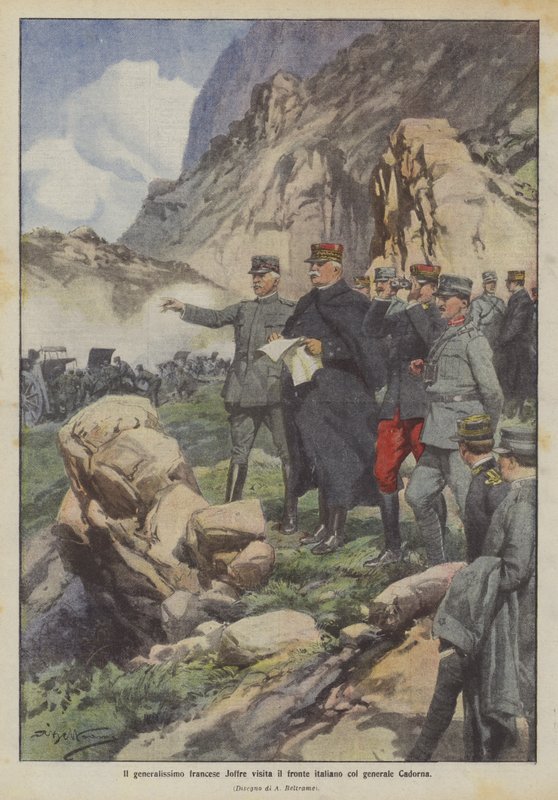 Der französische Generalissimus Joffre besucht die italienische Front mit General Cadorna von Achille Beltrame