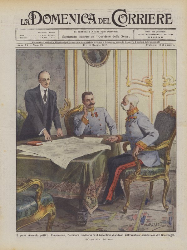 Der ernste politische Moment, der Kaiser, der Erzherzog und der Kanzler diskutieren von Achille Beltrame
