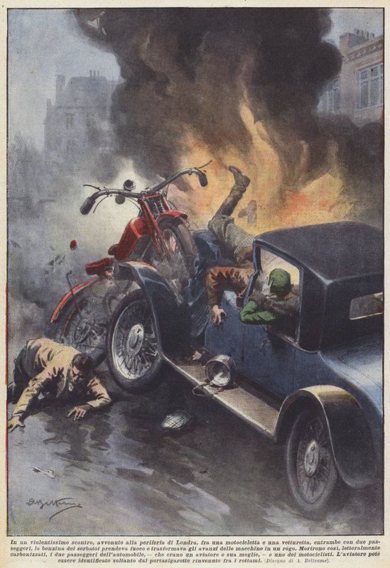Bei einem heftigen Zusammenstoß am Stadtrand von London zwischen einem Motorrad und einem von Achille Beltrame