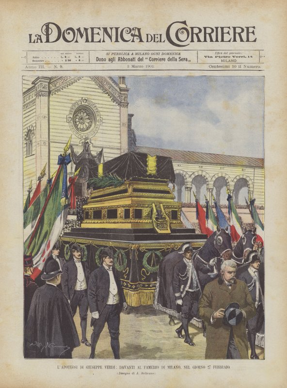 Die Apotheose von Giuseppe Verdi vor dem Famedio in Mailand am 27. Februar von Achille Beltrame