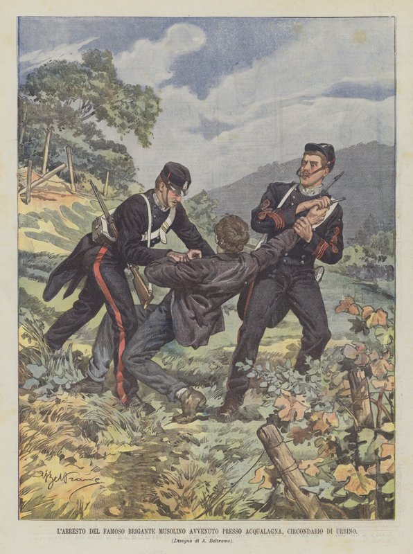 Die Verhaftung des berühmten Banditen Musolino bei Acqualagna, Bezirk Urbino von Achille Beltrame