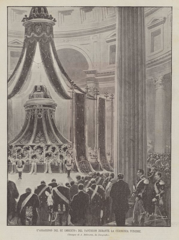 Die Ermordung von König Umberto, im Pantheon während der Trauerfeier von Achille Beltrame