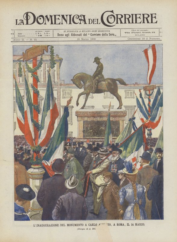 Die Einweihung des Denkmals für Carlo Alberto in Rom am 14. März von Achille Beltrame