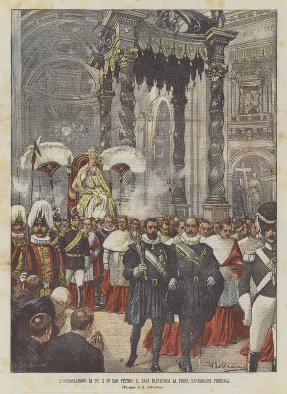 Die Krönung von Pius X. in St. Peter, der Papst erteilt den ersten öffentlichen Segen von Achille Beltrame