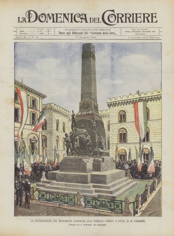 Die Einweihung des Nationaldenkmals für die Familie Cairoli in Pavia am 14. dieses Monats von Achille Beltrame