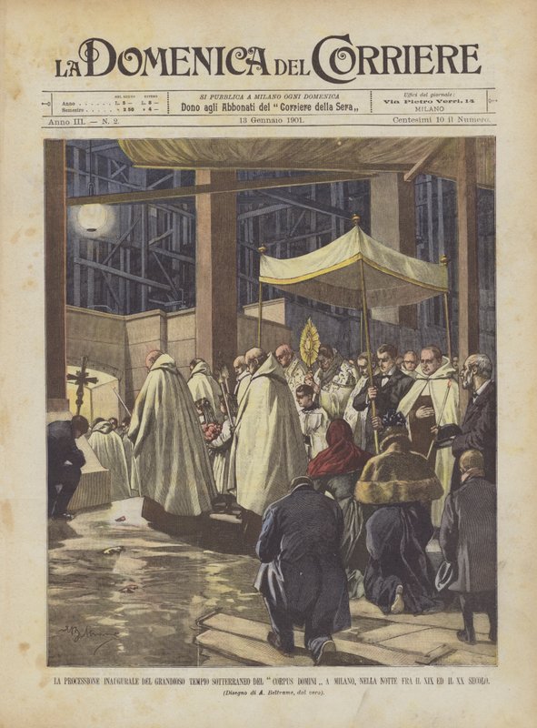 Die Eröffnungsprozession des grandiosen unterirdischen Tempels des Corpus Domini in Mailand von Achille Beltrame