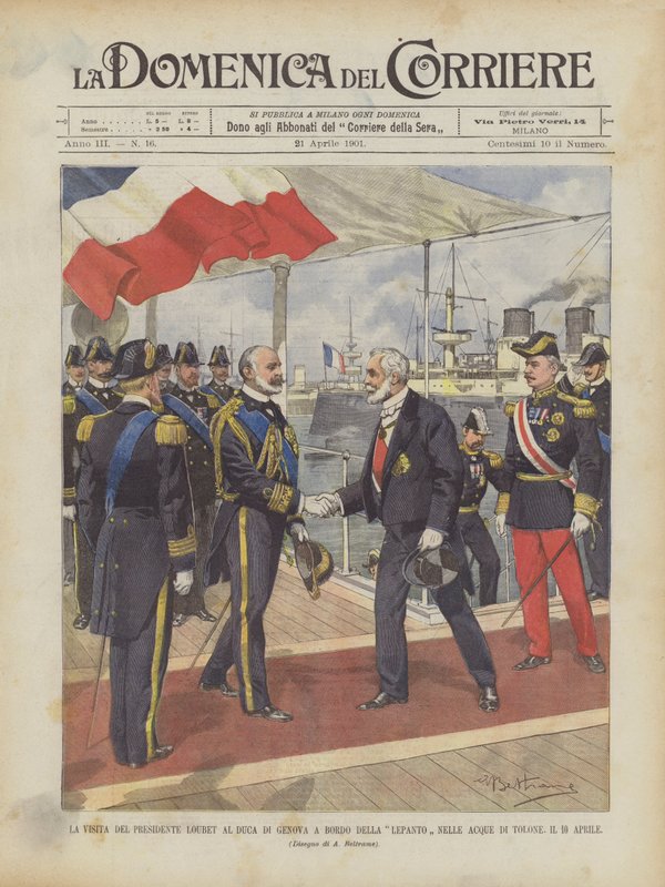 Der Besuch des Präsidenten Loubet beim Herzog von Genua an Bord der Lepanto in den Gewässern von Toulon am 10. April von Achille Beltrame