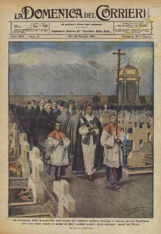 Die Zeremonie der Segnung der Gräber auf dem italienischen Militärfriedhof von Amras von Achille Beltrame