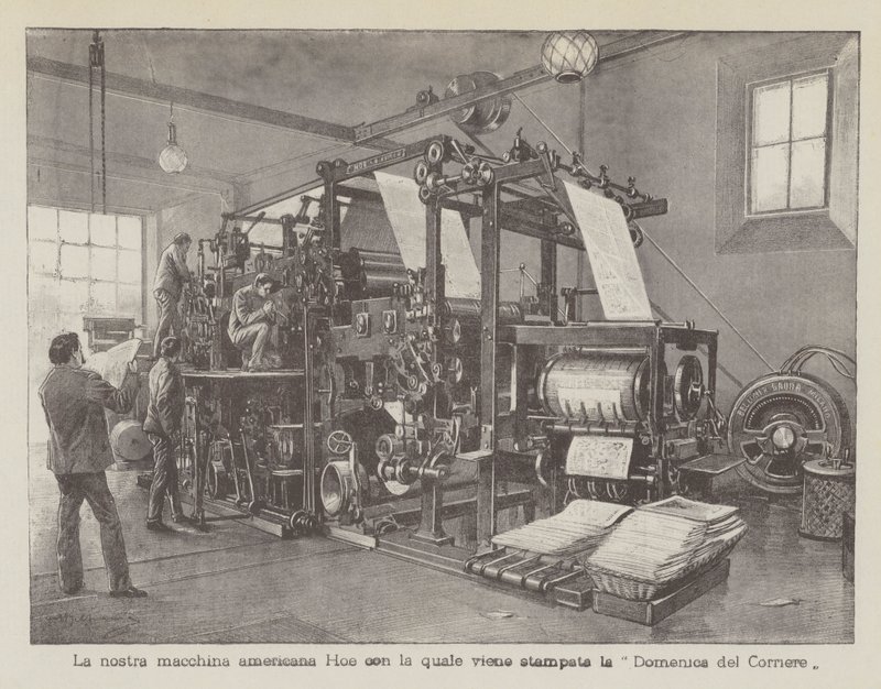 Unsere amerikanische Hoe-Maschine, mit der die Domenica del Corriere gedruckt wird von Achille Beltrame