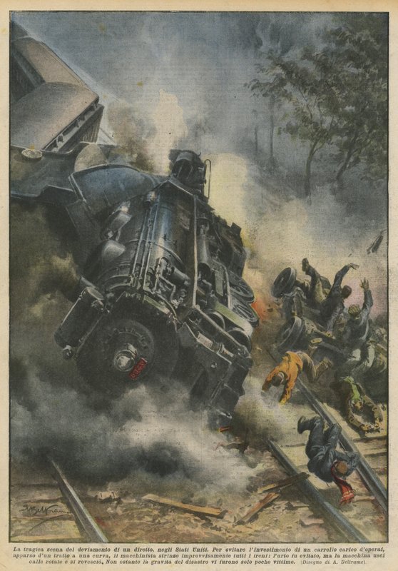 Die tragische Szene der Entgleisung eines Schnellzugs in den USA von Achille Beltrame