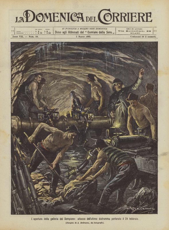 Die Eröffnung des Simplontunnels, Durchbruch der letzten Trennwand am 24. Februar von Achille Beltrame
