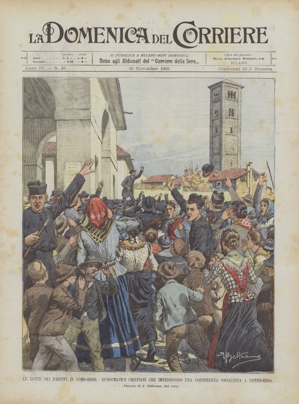 Die Kämpfe der Parteien in der Lombardei, christliche Demokraten verhindern eine sozialistische Konferenz in Incino-Erba von Achille Beltrame
